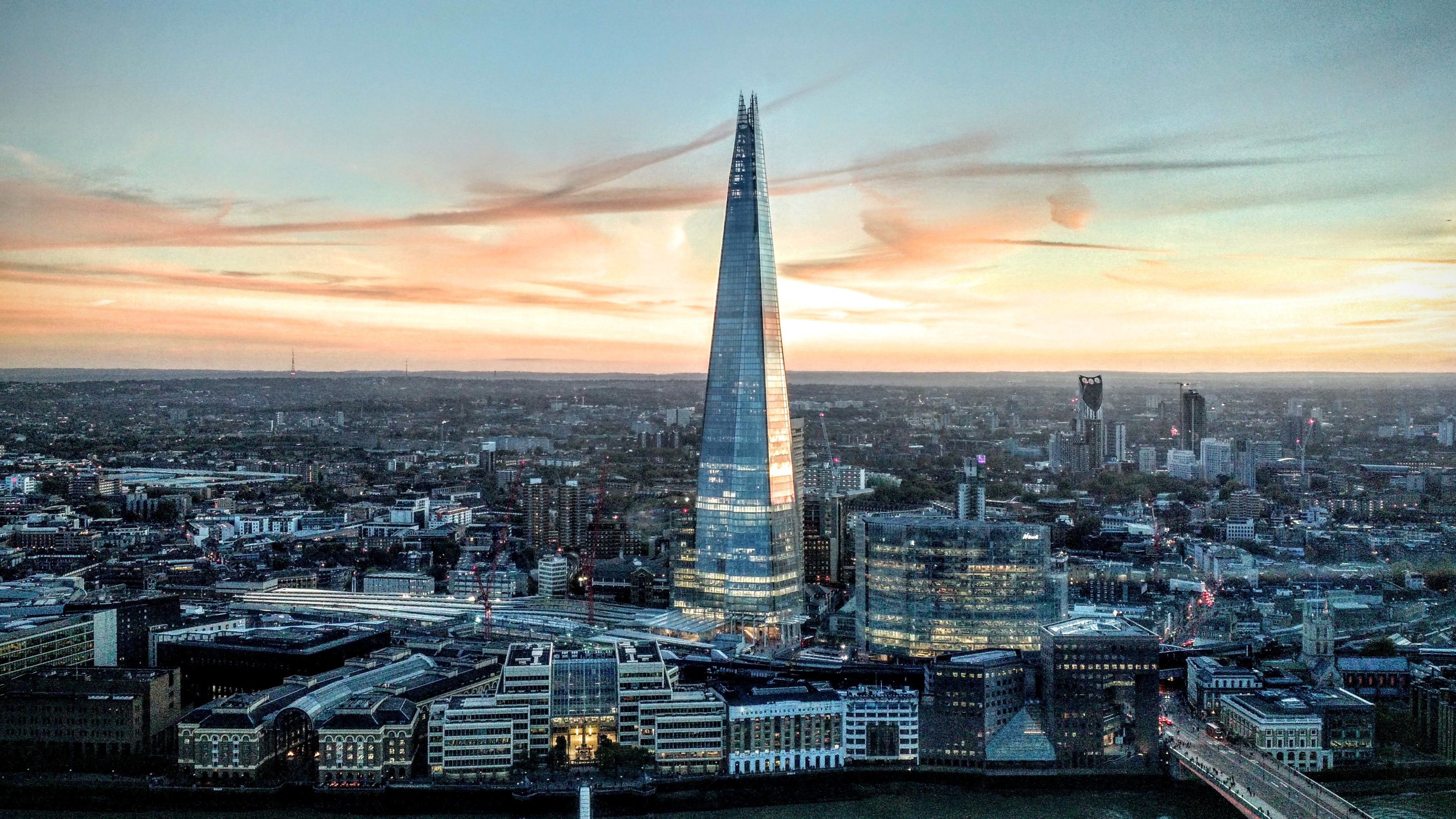 London skyline at sunset with The Shard
